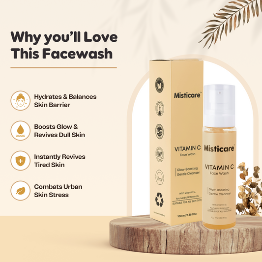 Misticare Vitamin C Face Wash - Glow-Boosting Gentle Cleanser with Niacinamide & Ayurvedic Botanicals