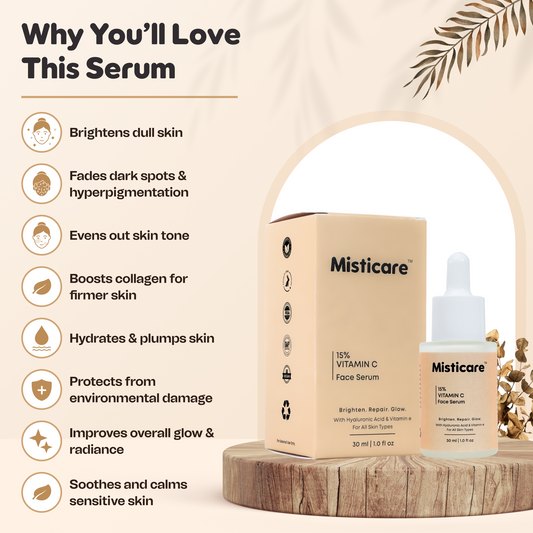 Misticare 15% Vitamin C Face Serum with Hyaluronic Acid & Vitamin E