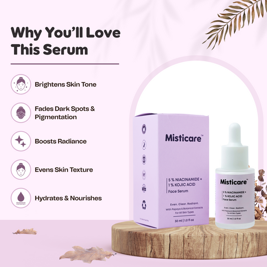 Misticare 5% Niacinamide + 1% Kojic Acid Face Serum with Papaya, Hyaluronic Acid & Botanical Extracts