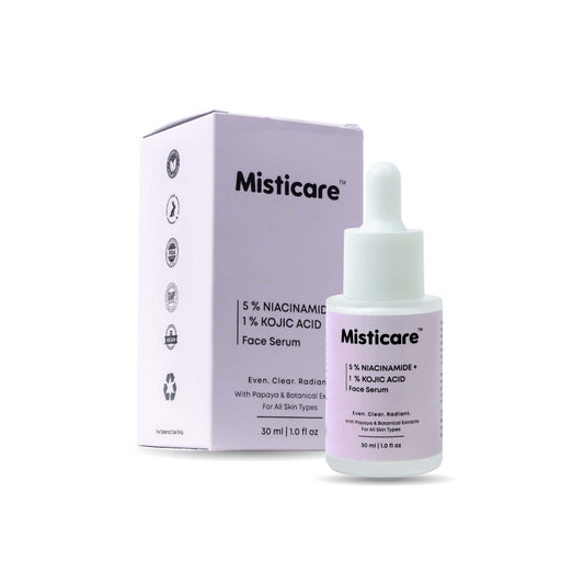 Misticare 5% Niacinamide + 1% Kojic Acid Face Serum with Papaya, Hyaluronic Acid & Botanical Extracts | Dark Spot Corrector, Brightening & Hyperpigmentation Treatment | 30ml | For All Skin Types