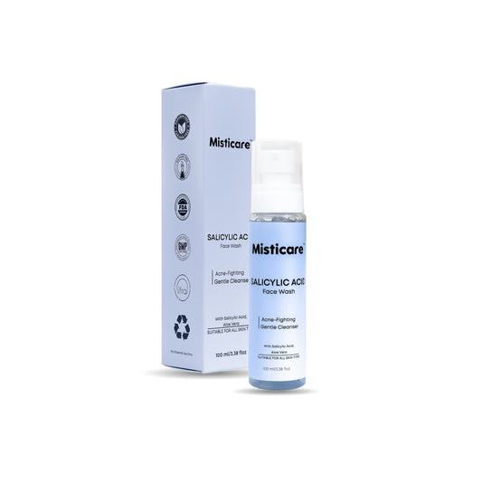 Misticare Salicylic Acid Face Wash for Acne & Oily Skin | Deep Pore Cleanser with Aloe Vera, Cucumber & Papaya Extract | Controls Excess Oil, Fights Pimples & Breakouts | Gentle Cleanser for All Skin Types - 100 ml