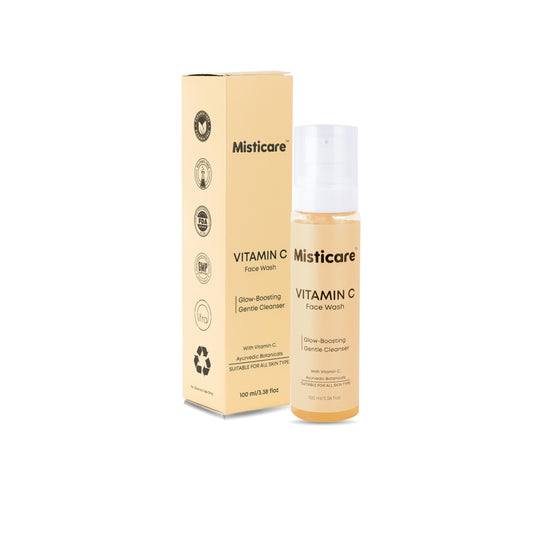 Misticare Vitamin C Face Wash - Glow-Boosting Gentle Cleanser with Niacinamide & Ayurvedic Botanicals | Hydrates, Brightens & Balances Skin | Sulfate-Free, Paraben-Free, Suitable for All Skin Types | 100 ml